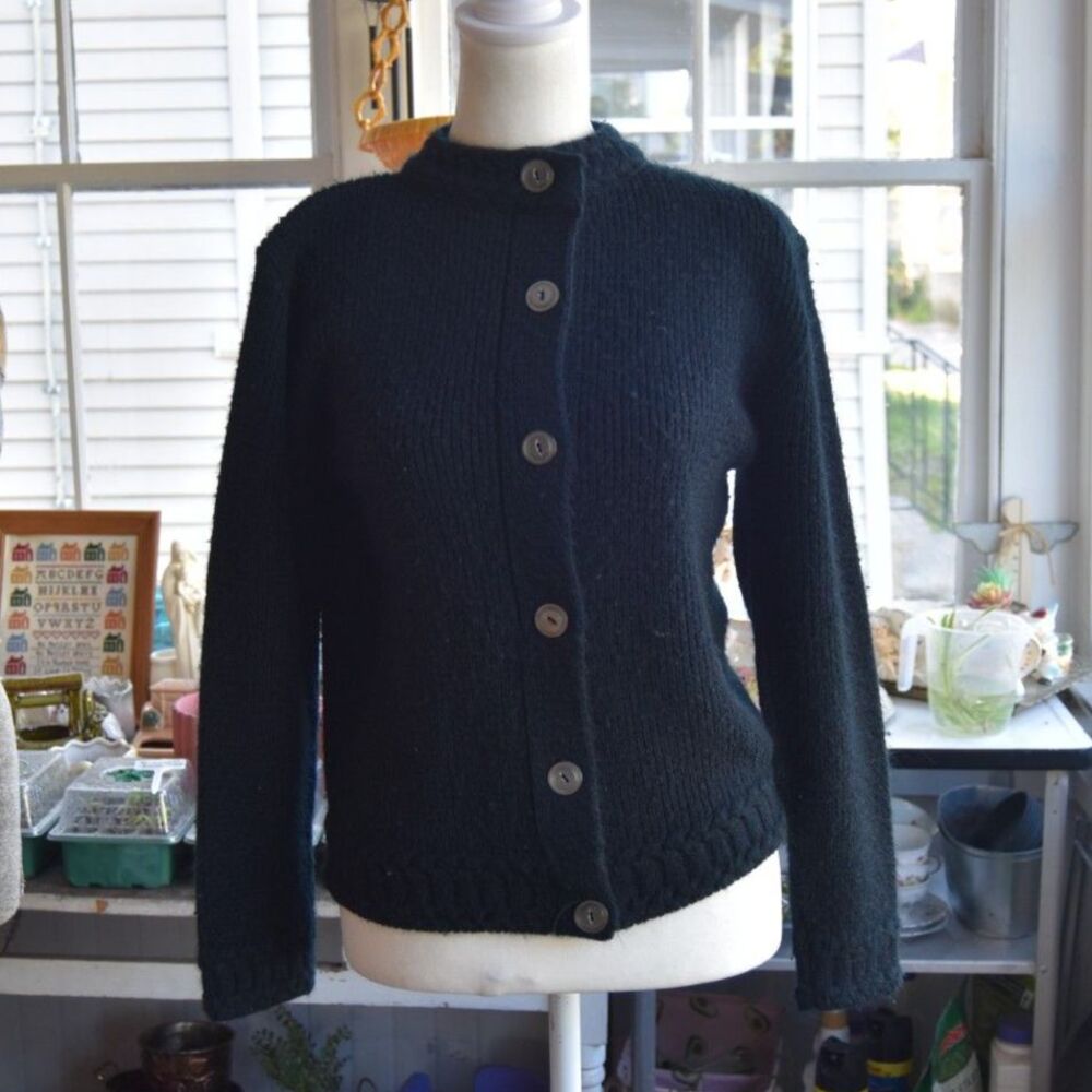 Vintage 60s 70s Carol Brent Navy Cardigan Sweater Orlon Acrylic Black M